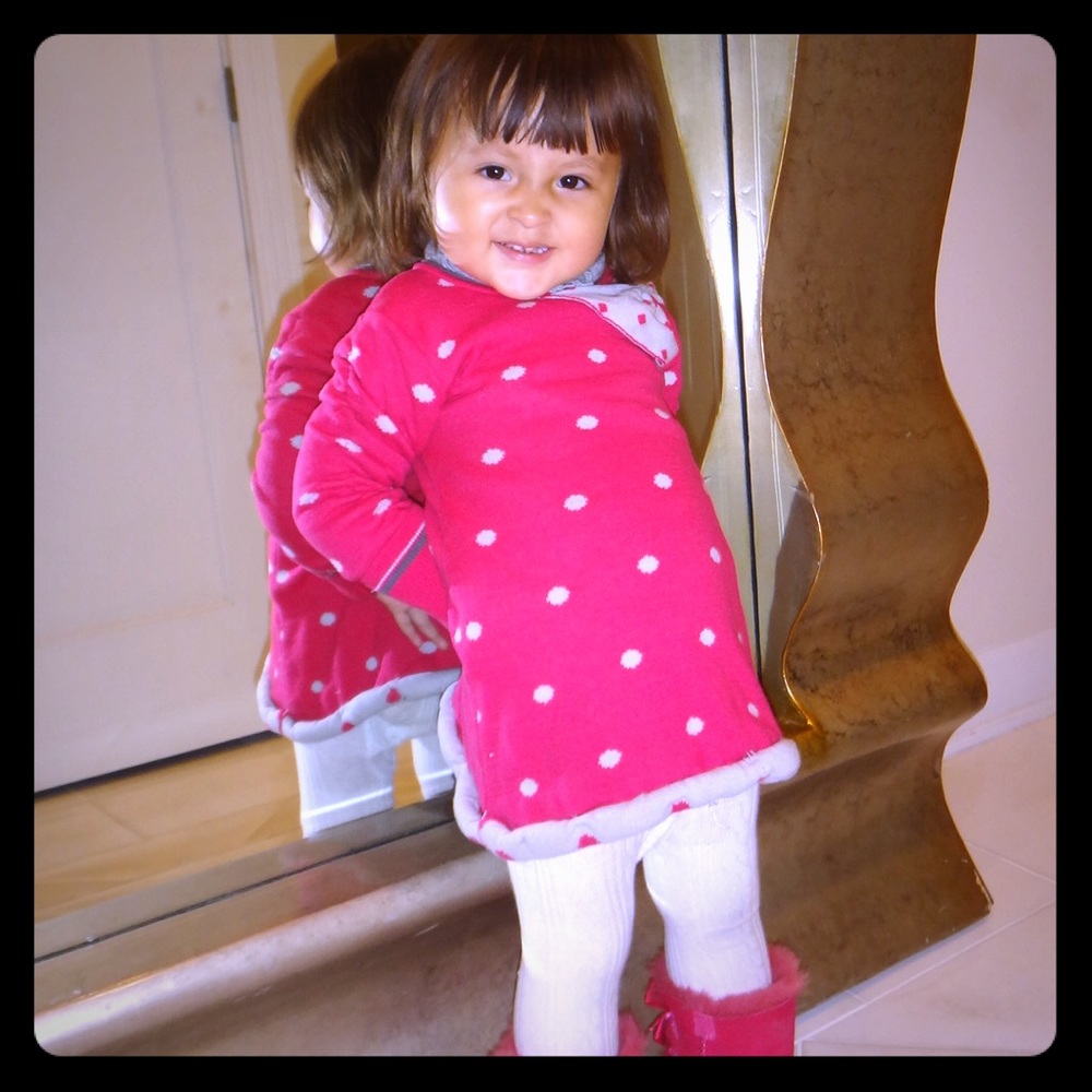 Deux Par Deux little girl polka dot knit dress
